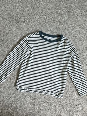 Zara Forest Green and White Striped Long Sleeve Tee